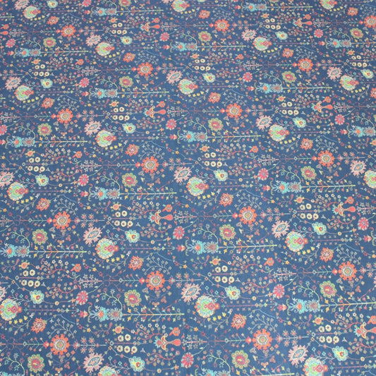 3 Metre Luxury Breathable Dressmaking Floral Cotton Lawn - 60" Navy - Pound A Metre