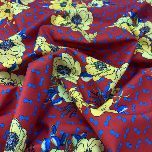 3 Metre Luxury Breathable Dressmaking Floral Cotton Lawn - 60" Red - Pound A Metre