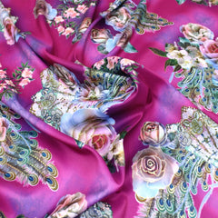 3 Metre Luxury Gold Foil Floral Sateen ‘Beijing Rose' - 55" Wide Fuchsia - Pound A Metre