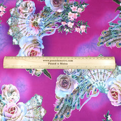 3 Metre Luxury Gold Foil Floral Sateen ‘Beijing Rose' - 55" Wide Fuchsia - Pound A Metre