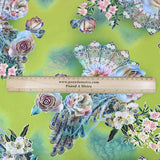 3 Metre Luxury Gold Foil Floral Sateen ‘Beijing Rose' - 55" Wide Green Yellow - Pound A Metre