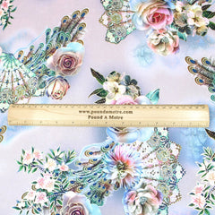3 Metre Luxury Gold Foil Floral Sateen ‘Beijing Rose' - 55" Wide Pale Pink - Pound A Metre