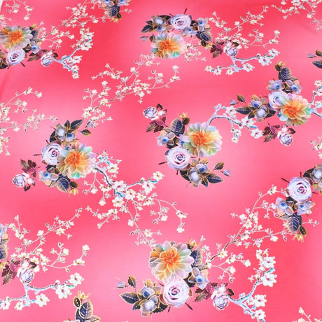 Pound A Metre 3 Metre 3 Metre Luxury Gold Foil Floral Sateen ‘Essence’ - 55" Wide Coral Pink