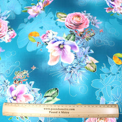 3 Metre Luxury Gold Foil Floral Sateen ‘Fantasia’ - 55" Wide Dark Jade - Pound A Metre