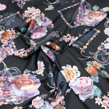 Pound A Metre 3 Metre 3 Metre Luxury Gold Foil Floral Sateen ‘Floret’ - 55" Wide Black