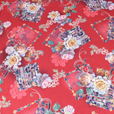 Pound A Metre 3 Metre 3 Metre Luxury Gold Foil Floral Sateen ‘Floret’ - 55" Wide Red