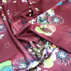 3 Metre Luxury Gold Foil Floral Sateen ‘Hypnose' - 55" Wide Dark Maroon - Pound A Metre