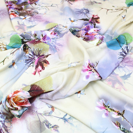 3 Metre Luxury Gold Foil Floral Sateen ‘Hypnose' - 55" Wide Ivory - Pound A Metre