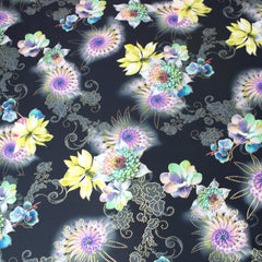 3 Metre Luxury Gold Foil Floral Sateen ‘Illusion’ - 55" Wide Black - Pound A Metre