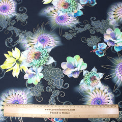 3 Metre Luxury Gold Foil Floral Sateen ‘Illusion’ - 55" Wide Black - Pound A Metre