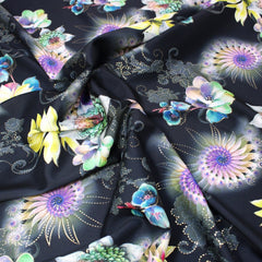 3 Metre Luxury Gold Foil Floral Sateen ‘Illusion’ - 55" Wide Black - Pound A Metre
