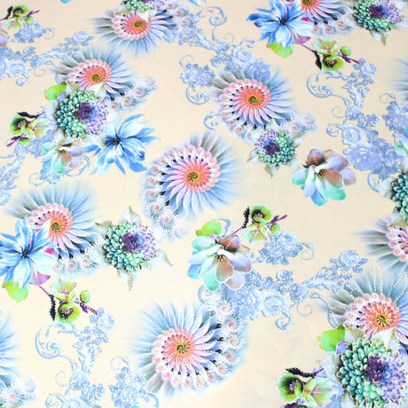 3 Metre Luxury Gold Foil Floral Sateen ‘Illusion’ - 55" Wide Cream - Pound A Metre