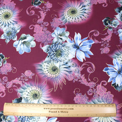 3 Metre Luxury Gold Foil Floral Sateen ‘Illusion’ - 55" Wide Dark Grape - Pound A Metre