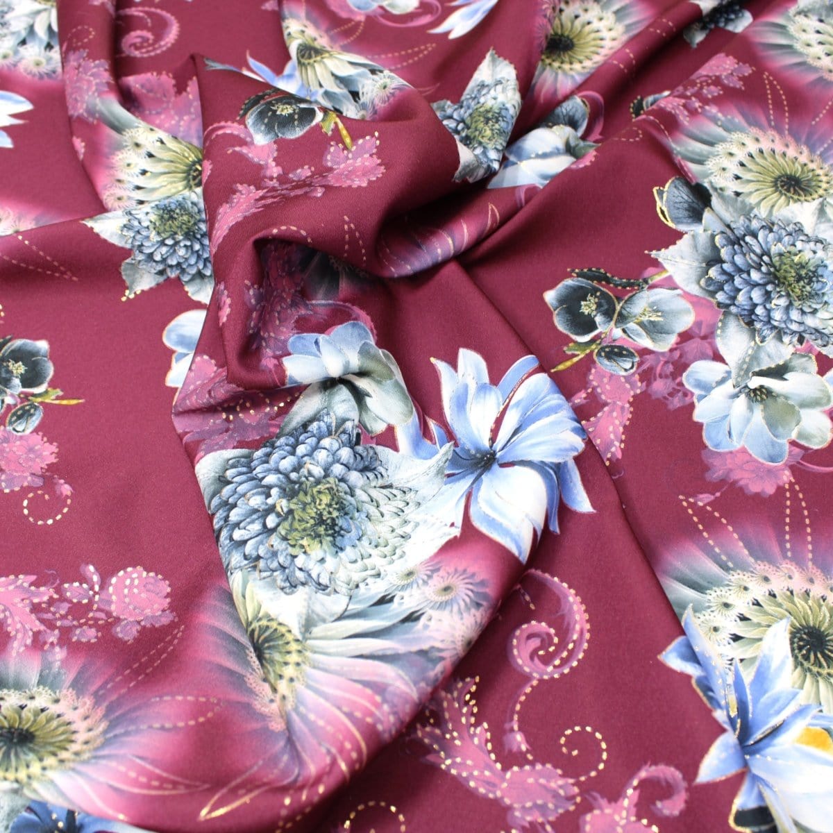 Pound A Metre 3 Metre 3 Metre Luxury Gold Foil Floral Sateen ‘Illusion’ - 55" Wide Dark Grape