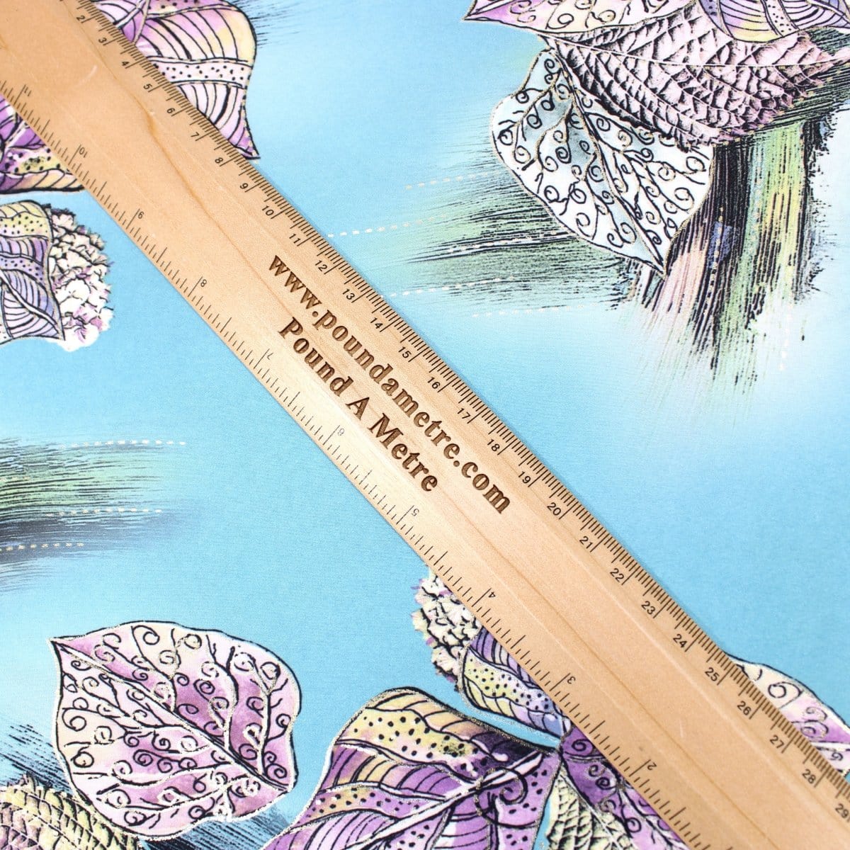 Pound A Metre 3 Metre 3 Metre Luxury Gold Foil Floral Sateen ‘Nature’ - 55" Wide Sky Blue