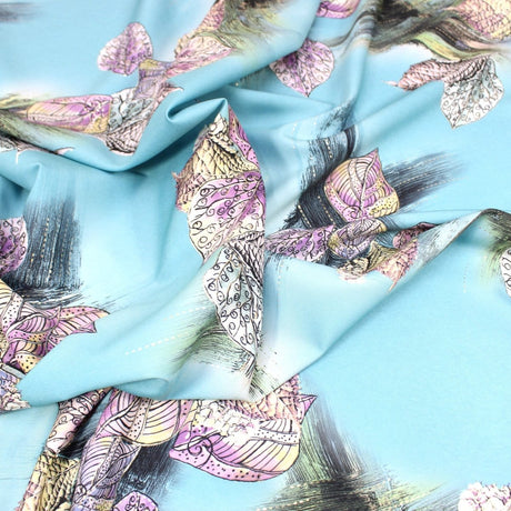 Pound A Metre 3 Metre 3 Metre Luxury Gold Foil Floral Sateen ‘Nature’ - 55" Wide Sky Blue
