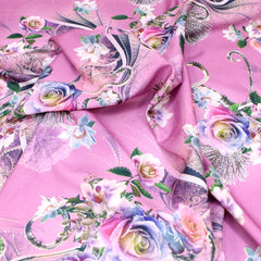 3 Metre Luxury Gold Foil Floral Sateen ‘Serenity Rose’ - 55" Wide Dark Pink - Pound A Metre