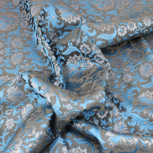 3 Metre Luxury Metallic Floral Brocade - 55” Wide Blue - Pound A Metre
