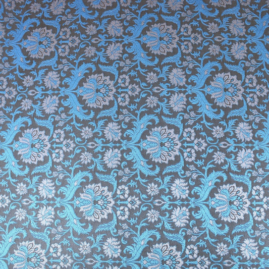 3 Metre Luxury Metallic Floral Brocade - 55” Wide Blue - Pound A Metre