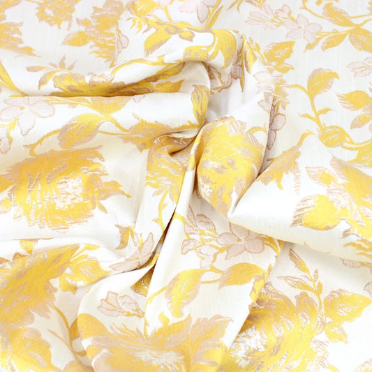 3 Metre Luxury Metallic Floral Brocade - 55” Wide Yellow - Pound A Metre
