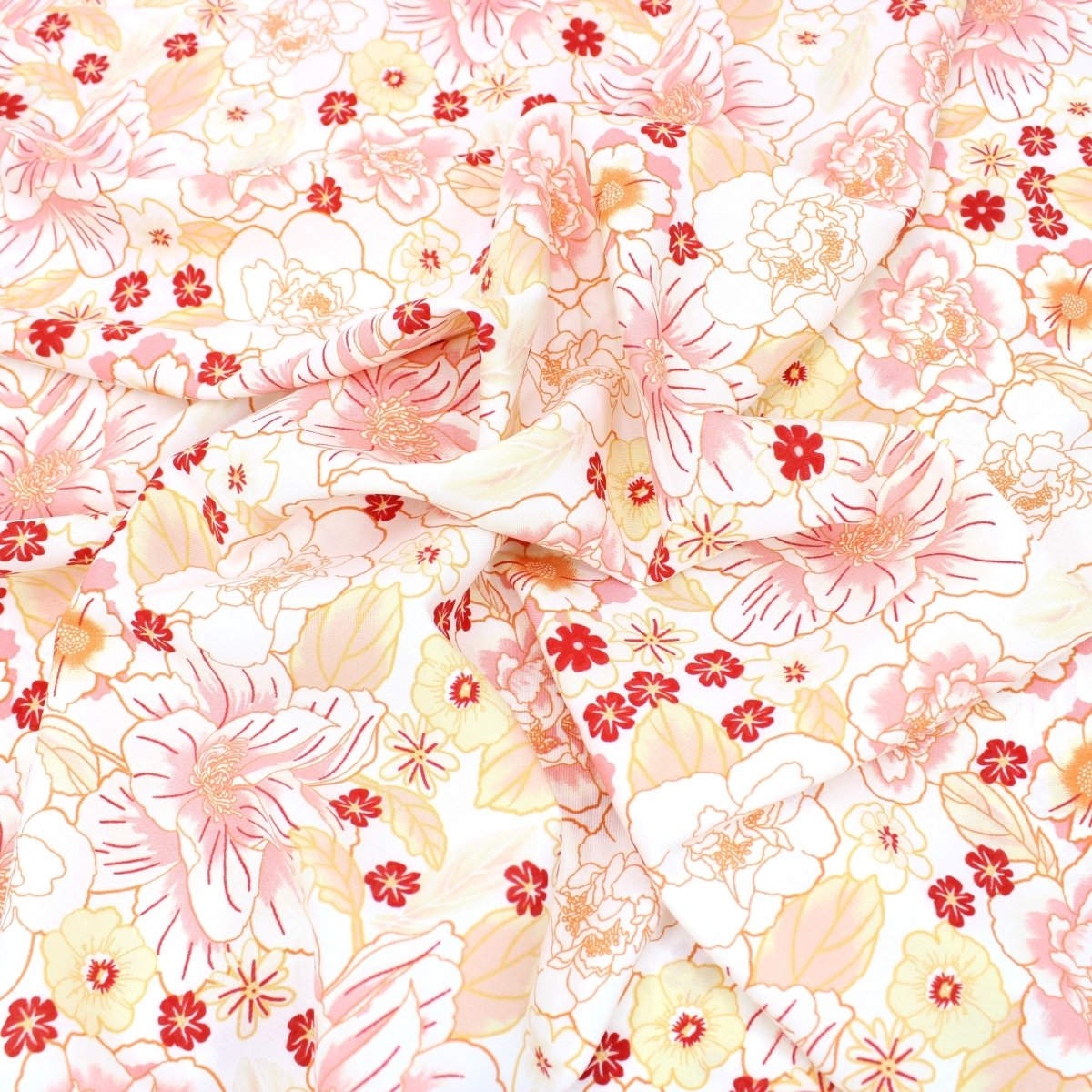3 Metre Natural Drape Soft-Touch Floral American Crepe 55" Wide - Hawaii Orange - Pound A Metre