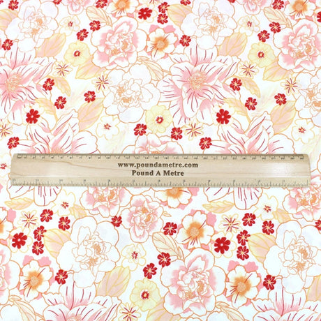 Pound A Metre 3 Metres 3 Metre Natural Drape Soft-Touch Floral American Crepe 55" Wide  -  Hawaii Orange