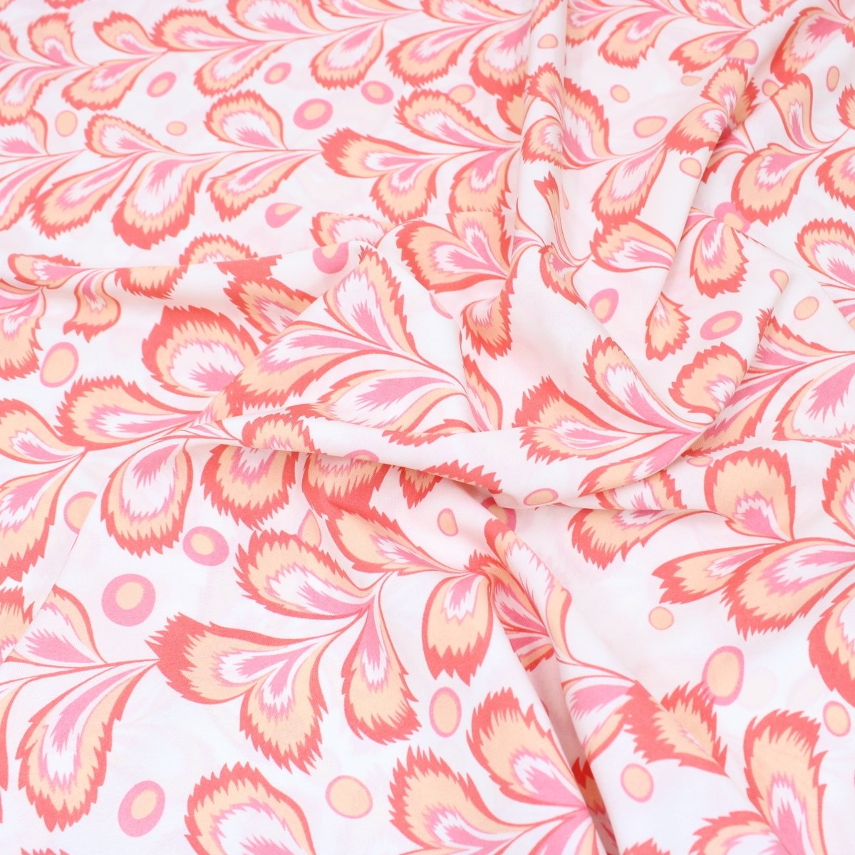 3 Metre Natural Drape Soft-Touch Floral American Crepe 55" Wide- Ivory & Pink - Pound A Metre