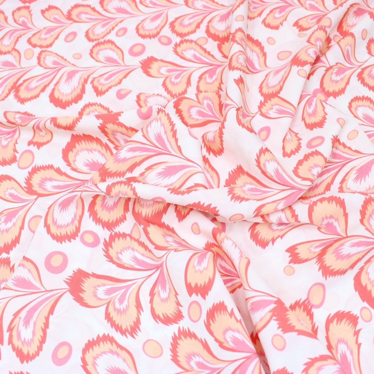 3 Metre Natural Drape Soft-Touch Floral American Crepe 55" Wide- Ivory & Pink - Pound A Metre