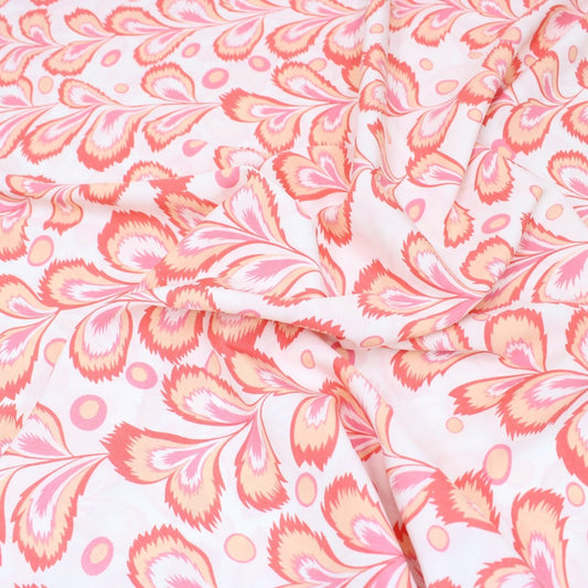 3 Metre Natural Drape Soft-Touch Floral American Crepe 55" Wide- Ivory & Pink - Pound A Metre