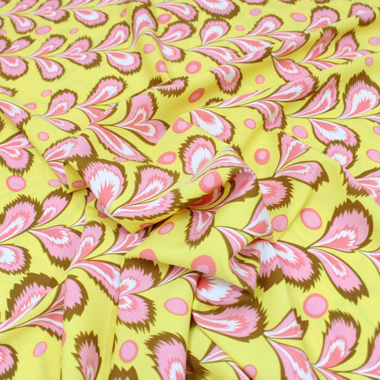 3 Metre Natural Drape Soft-Touch Floral American Crepe 55" Wide - Yellow - Pound A Metre