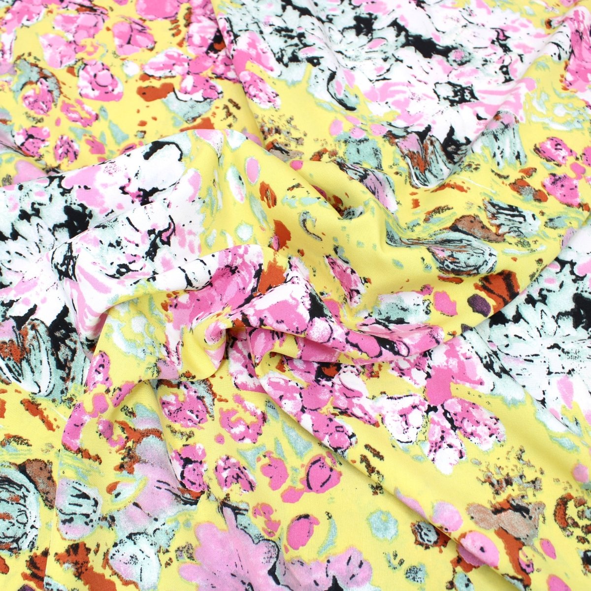 3 Metre Natural Drape Soft-Touch Floral American Crepe 55" Wide - Yellow - Pound A Metre