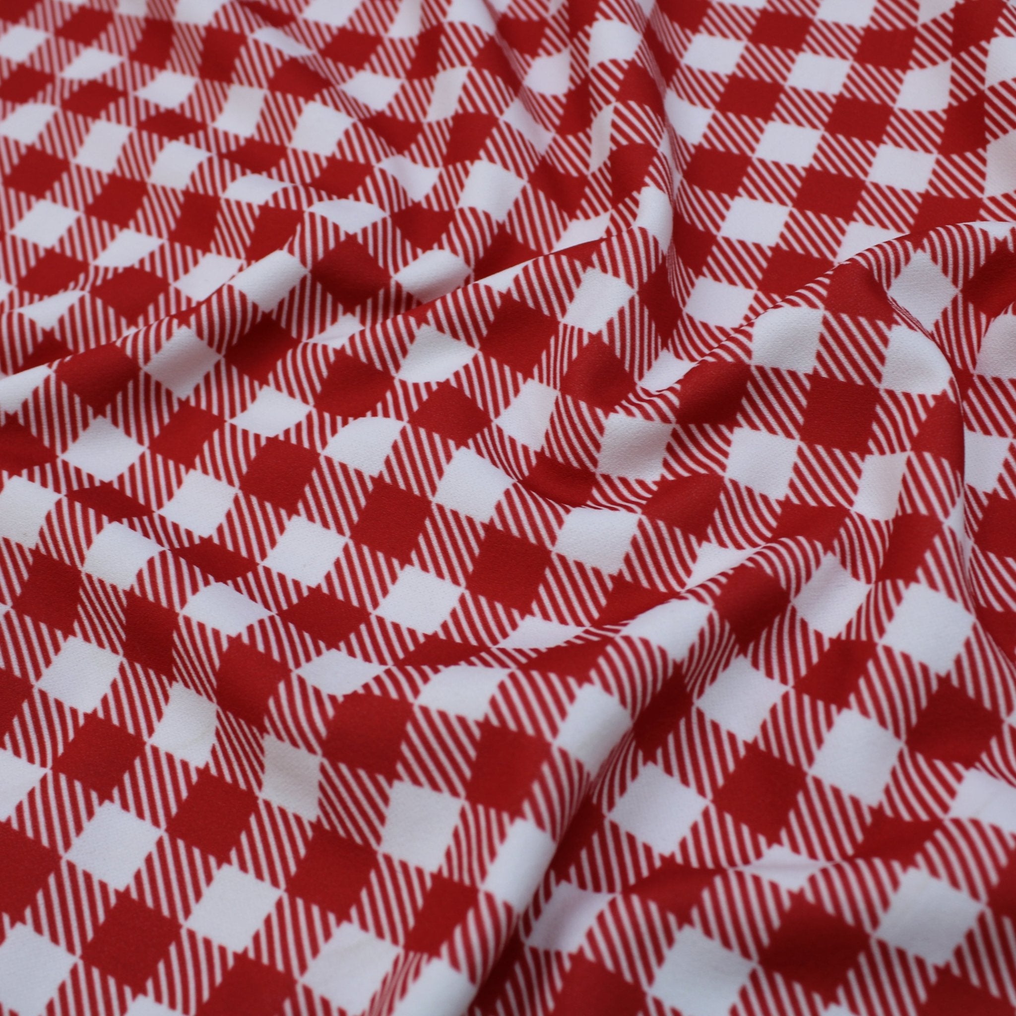 3 Metre Premium Quality Smooth Tartan Printed Scuba - 55" Wide Red & White - Pound A Metre