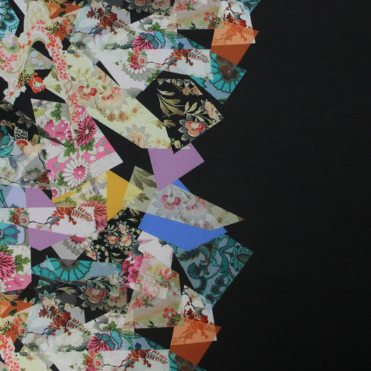 3 Metre Premium Quality Super Soft Panel Printed Scuba - Vibrant Flower Print 55" Wide Black & White - Pound A Metre