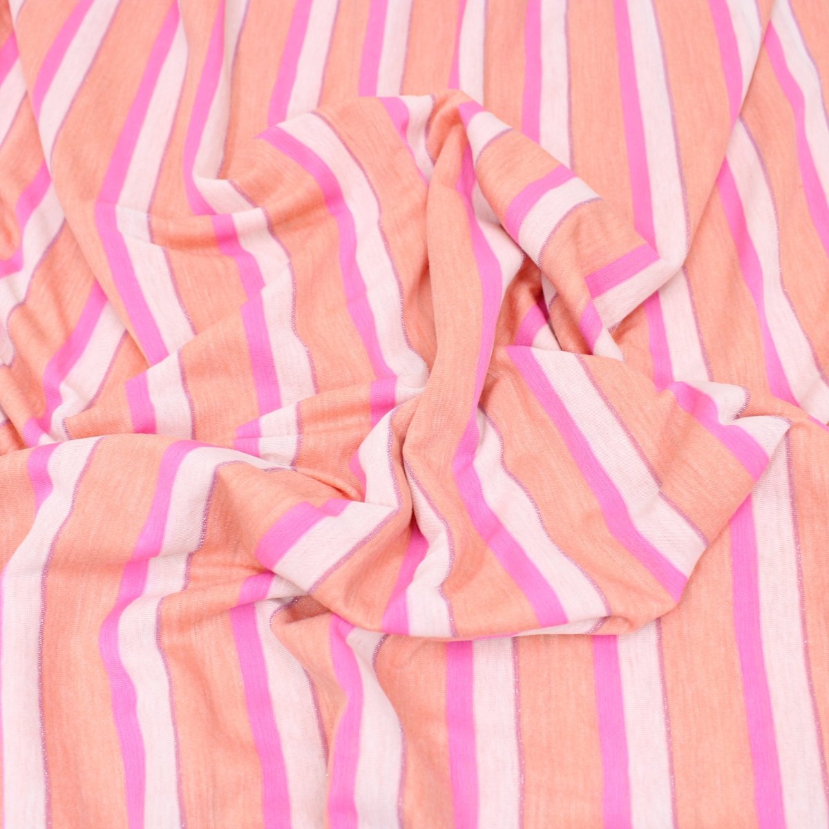 3 Metre Premium Soft Bamboo Effect Striped Jersey - 55" Wide Pink & Orange - Pound A Metre