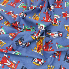3 Metre Soft Brushed Cotton 45" Wide Race car - Blue - Pound A Metre