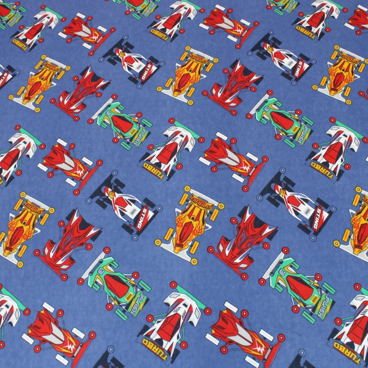3 Metre Soft Brushed Cotton 45" Wide Race car - Blue - Pound A Metre