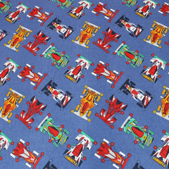 3 Metre Soft Brushed Cotton 45" Wide Race car - Blue - Pound A Metre