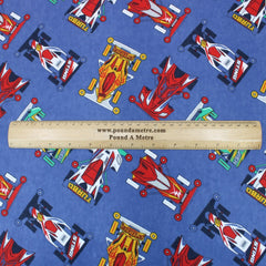 3 Metre Soft Brushed Cotton 45" Wide Race car - Blue - Pound A Metre