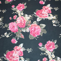 3 Metre Soft Digital Look Floral Poly Jersey - 55" Wide Black - Pound A Metre