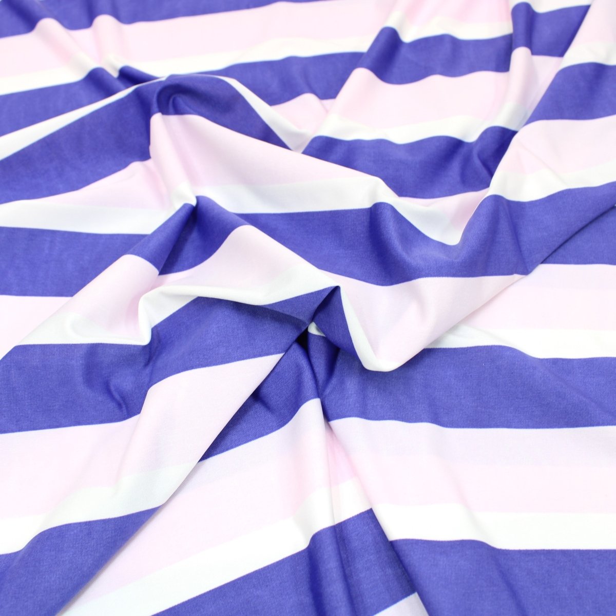 3 Metre Soft Durable Lycra Effect Striped Poly-Jersey 55" Wide Pink,White & Purple - Pound A Metre