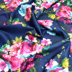 3 Metre Soft Looped Backed Heavy Floral Jersey - 55" Wide Evening Navy - Pound A Metre