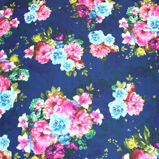 3 Metre Soft Looped Backed Heavy Floral Jersey - 55" Wide Evening Navy - Pound A Metre