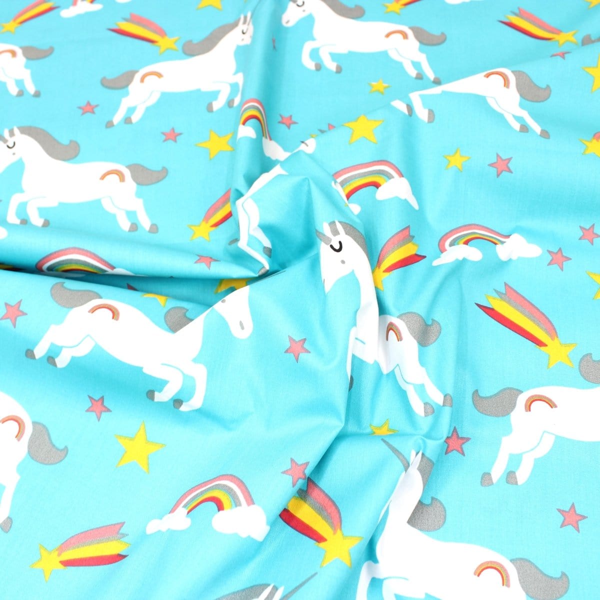 Pound A Metre 3 Metre 3 Metre Super Quality Smooth Organic Cotton - Unicorn - 45" Light Blue