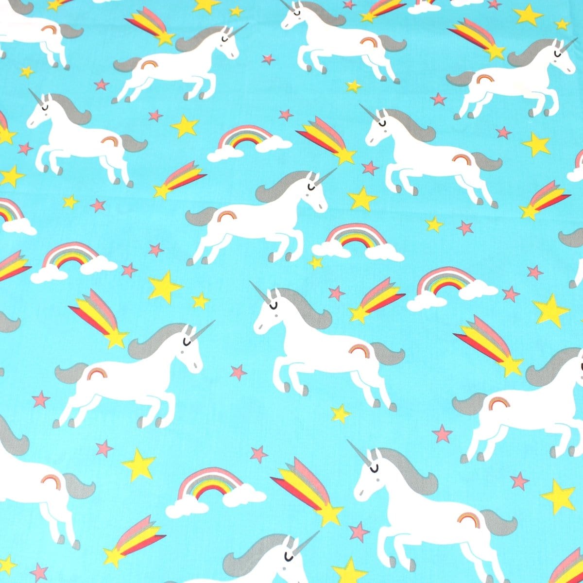 Pound A Metre 3 Metre 3 Metre Super Quality Smooth Organic Cotton - Unicorn - 45" Light Blue