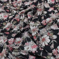 3 Metres Bold Floral Dress-Rayon 45" Wide Coral/Black - Pound A Metre