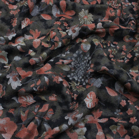 3 Metres Bold Floral Dress-Rayon 45" Wide Orange/Brown/Black - Pound A Metre