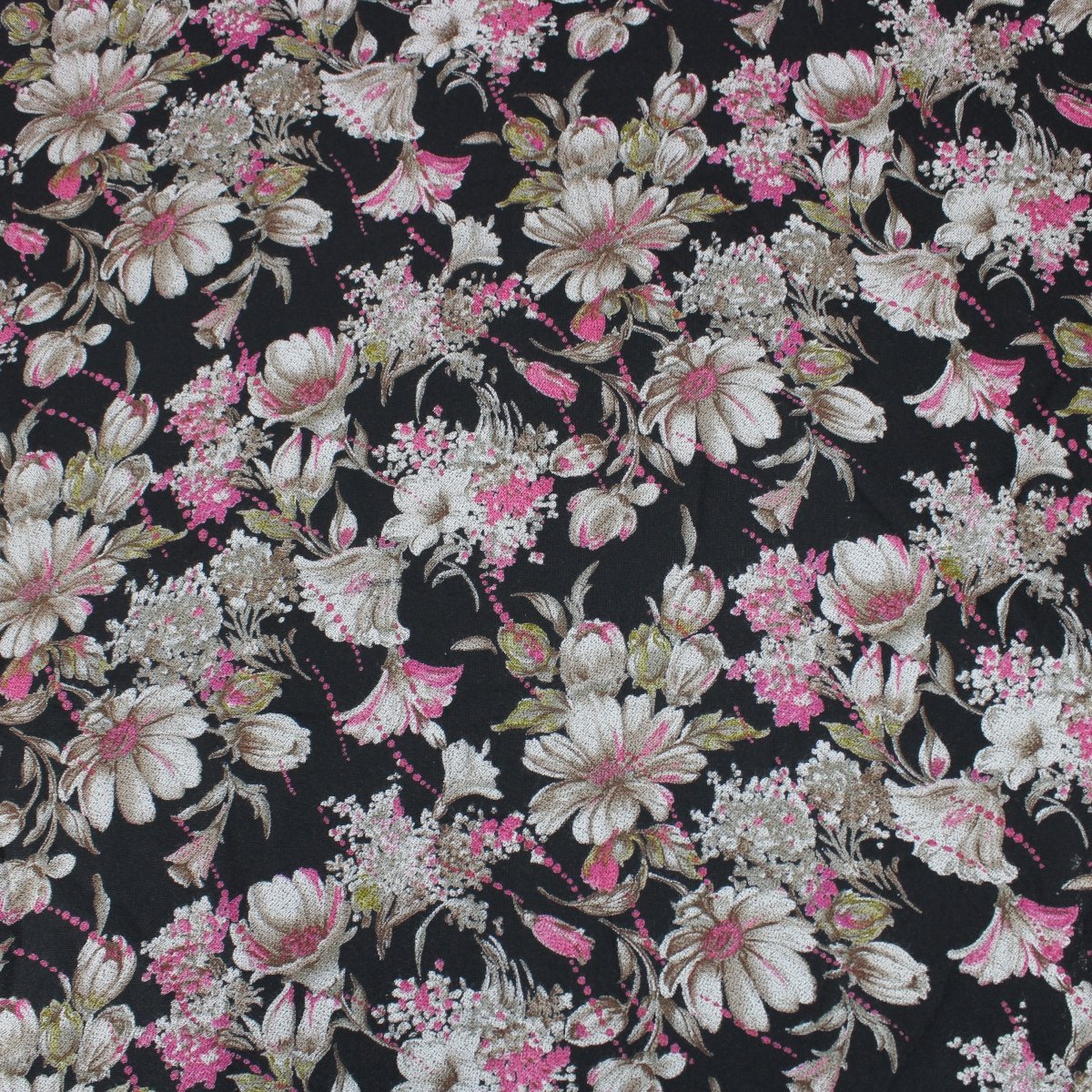 3 Metres Bold Floral Dress-Rayon 45" Wide Pink/Black - Pound A Metre
