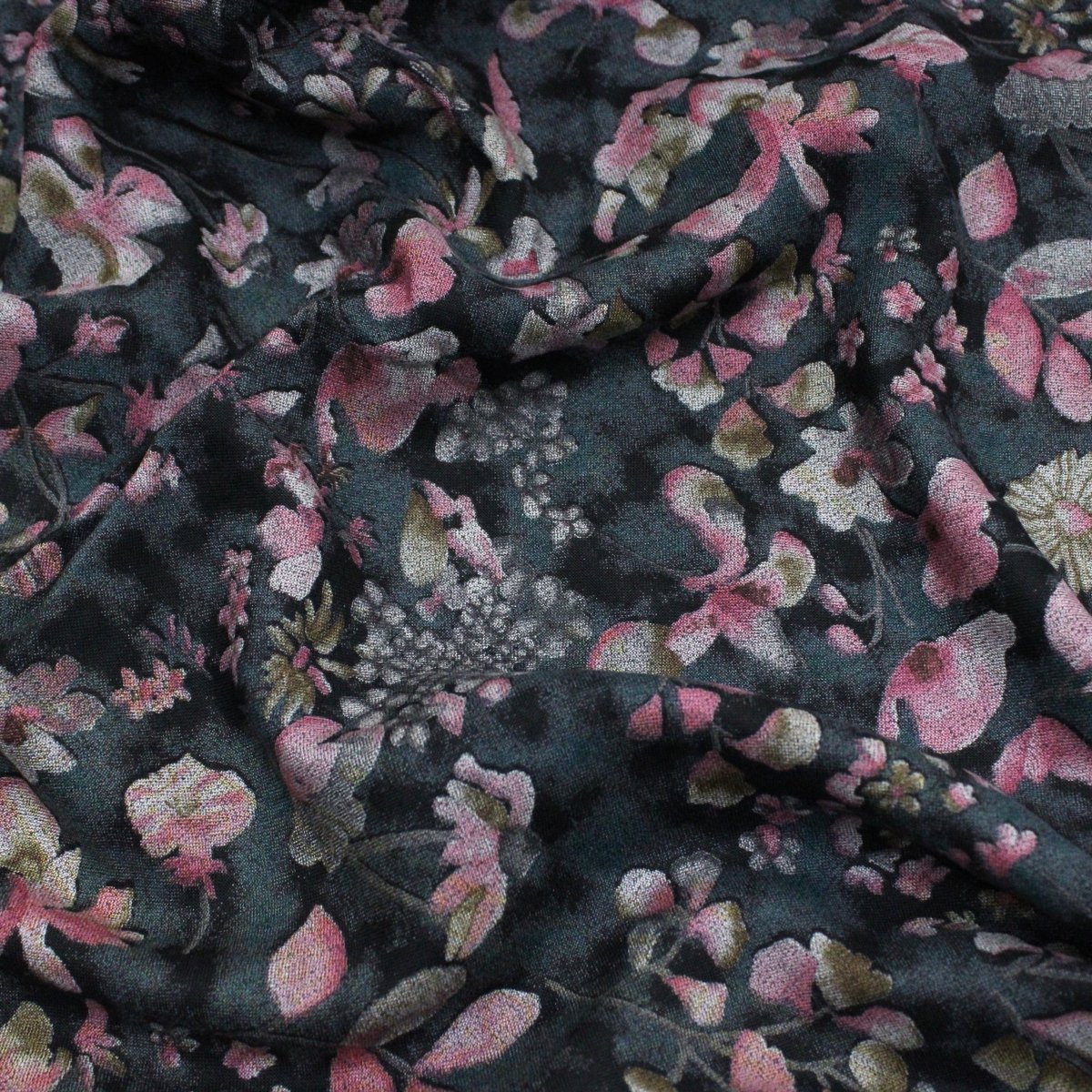 3 Metres Bold Floral Dress-Rayon 45" Wide Pink/Grey/Black - Pound A Metre