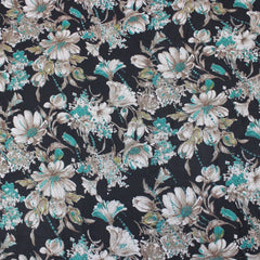 3 Metres Bold Floral Dress-Rayon 45" Wide Teal/Black - Pound A Metre