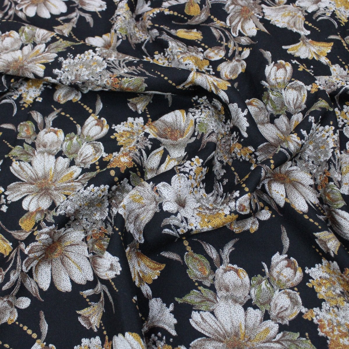 3 Metres Bold Floral Dress-Rayon 45" Wide Yellow/Black - Pound A Metre